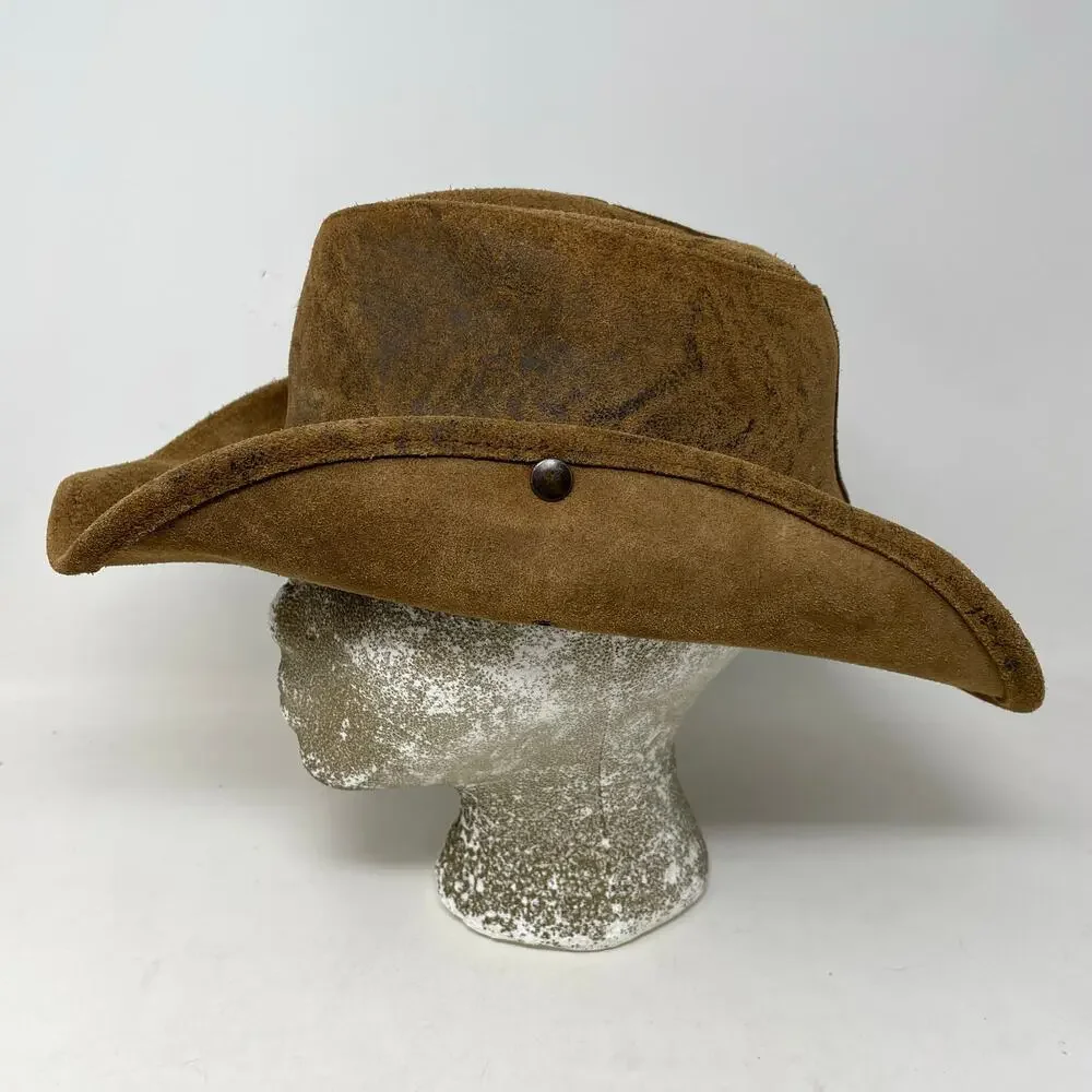 Henschel Hats Mountaineer Western Leather Aussie Hat Brown Distressed unisex L